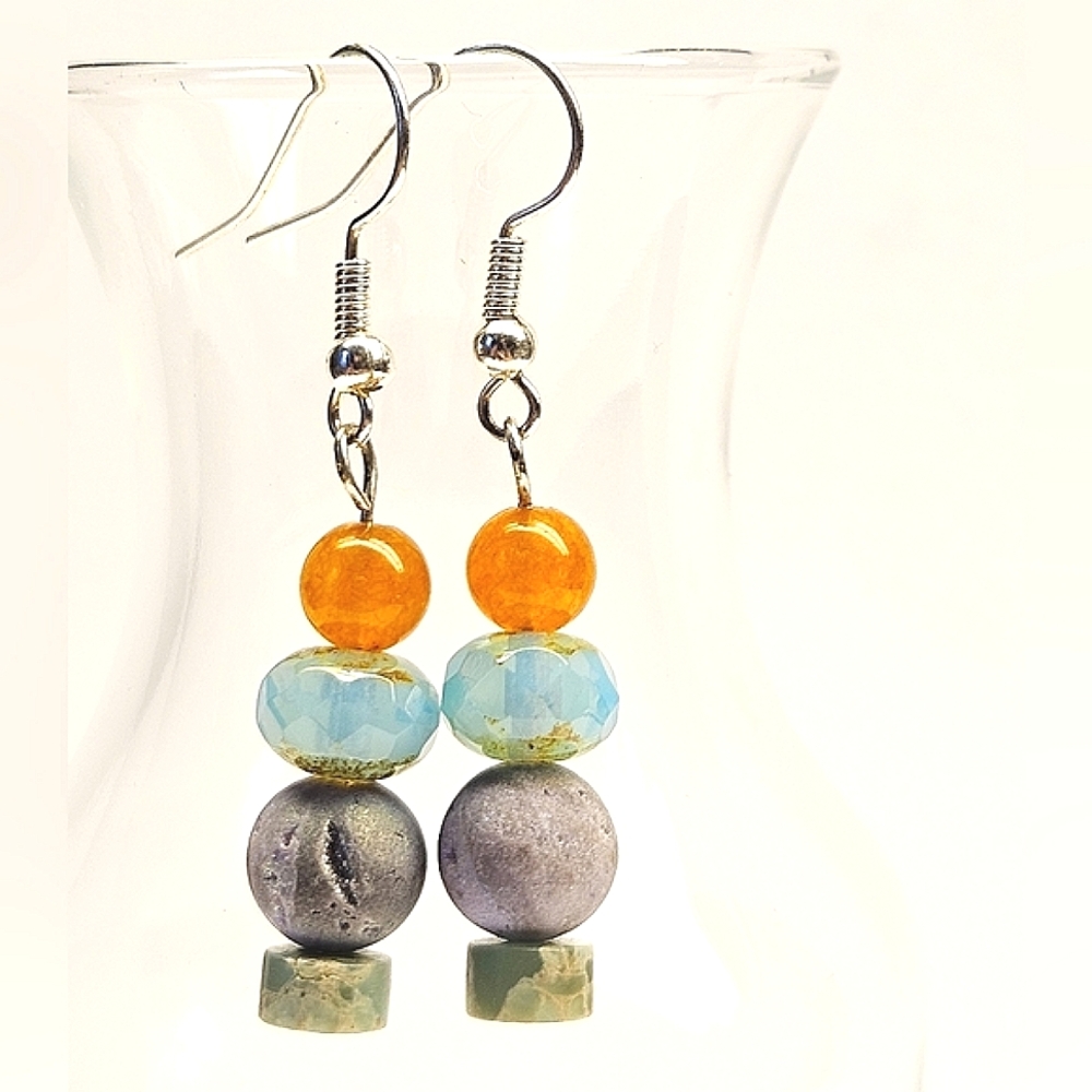 Beaded Stone Earrings